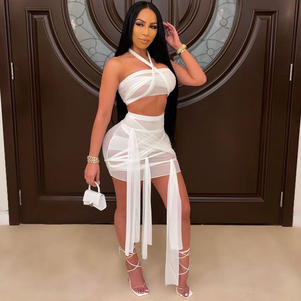 women bandage mesh two piece set halter crop and mini skirt set elegant female tracksuit outfits matching sets, White
women bandage mesh two piece set halter crop and mini skirt set elegant female tracksuit outfits matching sets, White