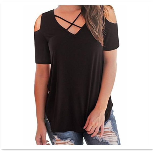 women's t-shirt cross bandage t shirt women summer solid v neck casual short sleeve shirts loose tees female, White
women's t-shirt cross bandage t shirt women summer solid v neck casual short sleeve shirts loose tees female, White