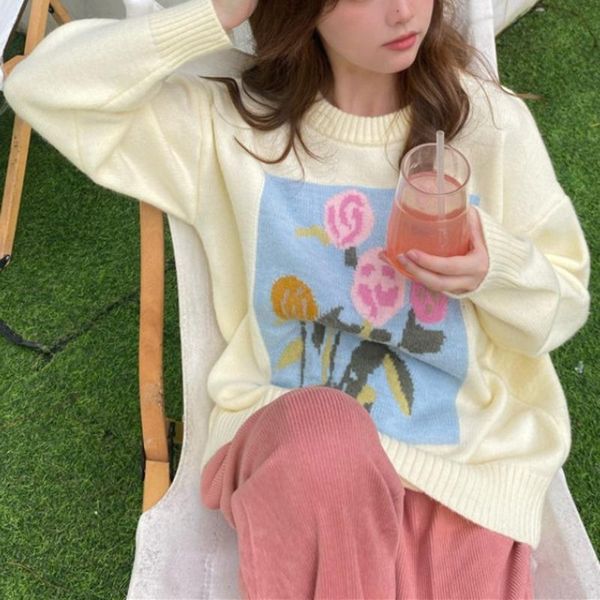 women's sweaters 2021 early autumn sweet gentle wind loose knit long sleeved sweater pullover lazy top, White;black
women's sweaters 2021 early autumn sweet gentle wind loose knit long sleeved sweater pullover lazy top, White;black