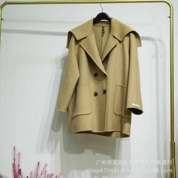 women's wool & blends spot loose cashmere coat double face guangzhou woolen, Black
women's wool & blends spot loose cashmere coat double face guangzhou woolen, Black