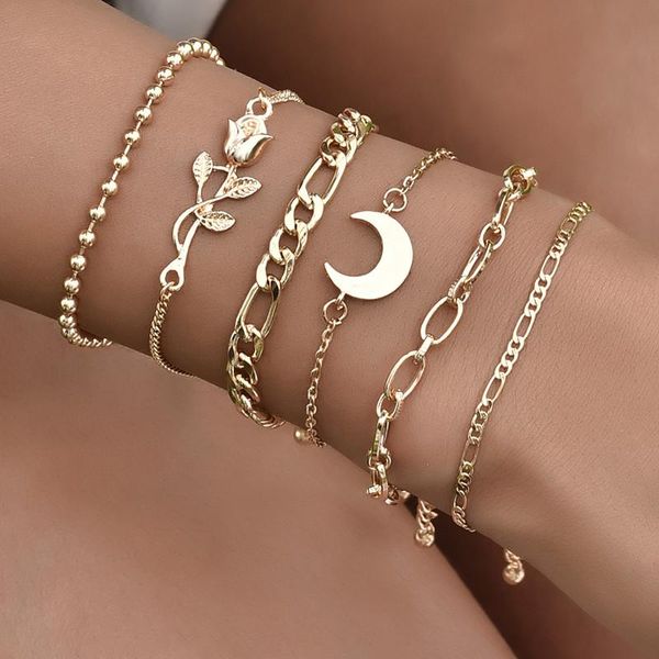 link, chain 6 pcs/set bohemian gold color rose flower moon bracelet set fashion liink bead trendy bracelets for women jewelry gifts, Black
link, chain 6 pcs/set bohemian gold color rose flower moon bracelet set fashion liink bead trendy bracelets for women jewelry gifts, Black