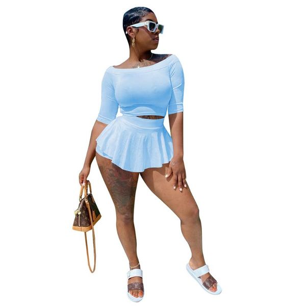 women's tracksuits off the shoulder five sleeve solid color skirt shorts outfit two piece set, Gray
women's tracksuits off the shoulder five sleeve solid color skirt shorts outfit two piece set, Gray
