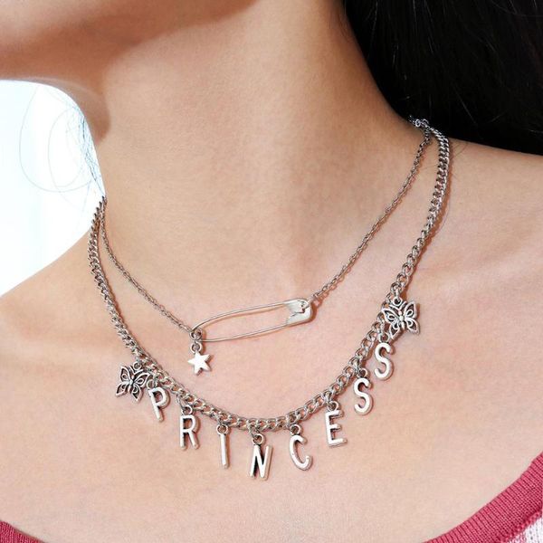 european princess letter butterfly pendant multilayer necklace women paper clip buckle head punk hip hop creative jewelry necklaces, Silver
european princess letter butterfly pendant multilayer necklace women paper clip buckle head punk hip hop creative jewelry necklaces, Silver