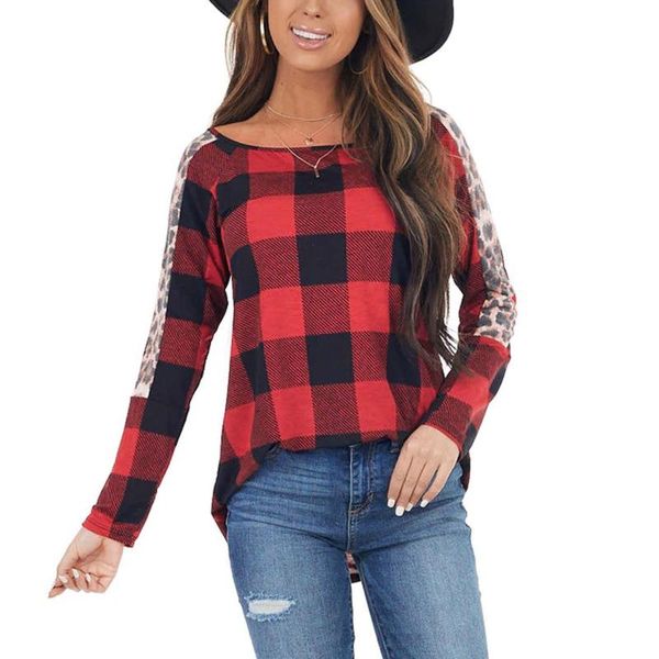 women's t-shirt plaid shirts casual loose o-neck tee leopard long sleeve basic t-shirts streetwear camisetas de mujer, White
women's t-shirt plaid shirts casual loose o-neck tee leopard long sleeve basic t-shirts streetwear camisetas de mujer, White