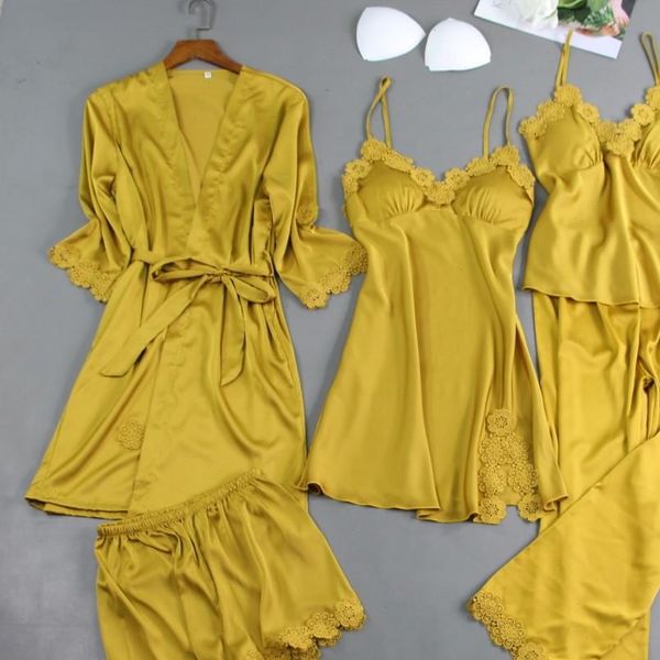 satin lace pajamas set women sleepwear 5pcs strap pijamas casual silk sleep suit nightwear with chest pads home wear, Black;red
satin lace pajamas set women sleepwear 5pcs strap pijamas casual silk sleep suit nightwear with chest pads home wear, Black;red