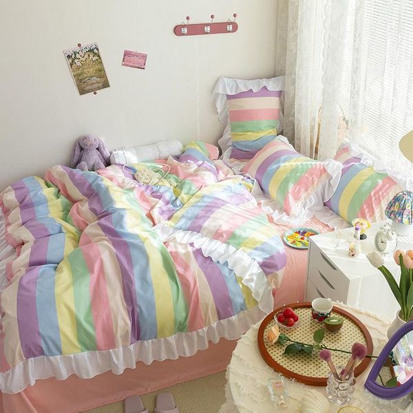 bedding set plaid rainbow stripe quilt cover korean princess style sheet duvet pillow case 4pcs sets
bedding set plaid rainbow stripe quilt cover korean princess style sheet duvet pillow case 4pcs sets