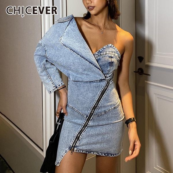 casual dresses chicever patchwork denim for female asymmetrical collar one off shoulder high waist women's mini dress 2021 summer style, Black;gray
casual dresses chicever patchwork denim for female asymmetrical collar one off shoulder high waist women's mini dress 2021 summer style, Black;gray