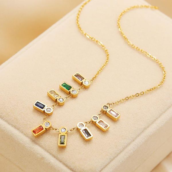 pendant necklaces stainless steel colorful zircon necklace with fashion golden color titanium gifts for girl, Silver
pendant necklaces stainless steel colorful zircon necklace with fashion golden color titanium gifts for girl, Silver