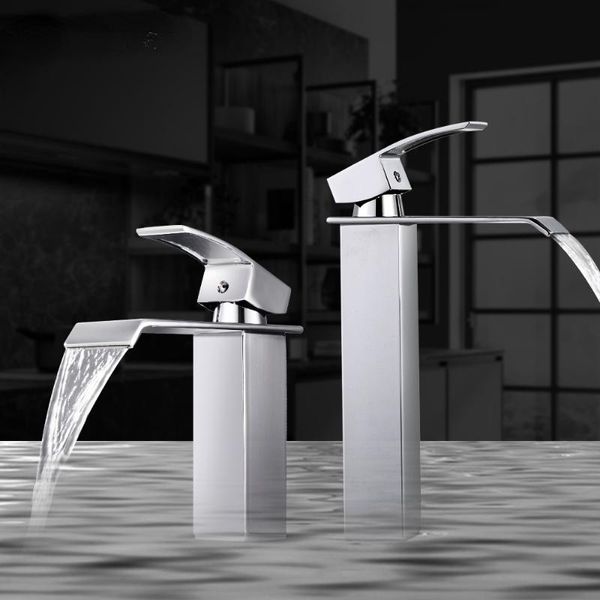 

bathroom sink faucets waterfall polished basin faucet mixer single lever hole chrome brass and cold washing tap