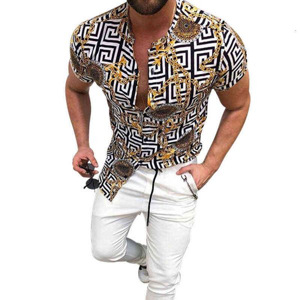 summer men's printed shirt cardigan short sleeve for men, White;black