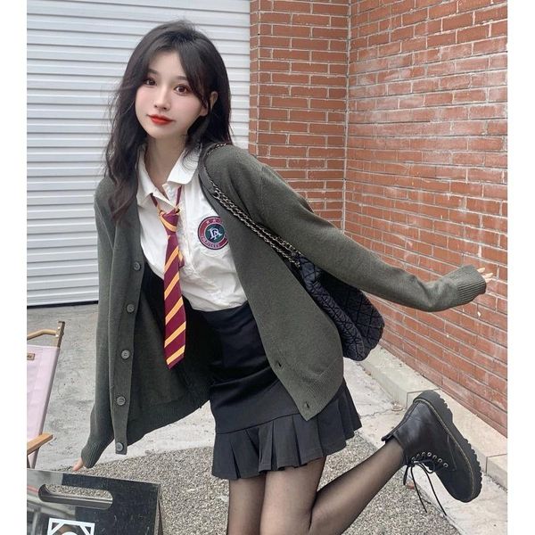 women's suits & blazers 2021 early autumn temperament white shirt high waist skirt cardigan sweater college style suit women, White;black
women's suits & blazers 2021 early autumn temperament white shirt high waist skirt cardigan sweater college style suit women, White;black
