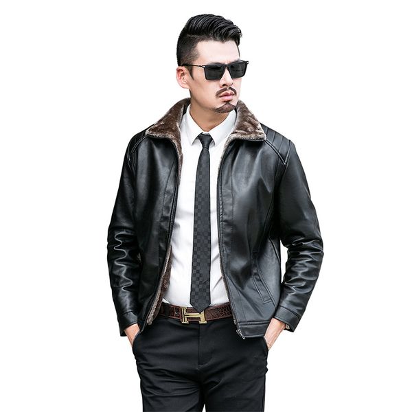 men's leather & faux pu men's leather jacket, winter thin plus thick veet business lapel warm and fertilizer, Black
men's leather & faux pu men's leather jacket, winter thin plus thick veet business lapel warm and fertilizer, Black