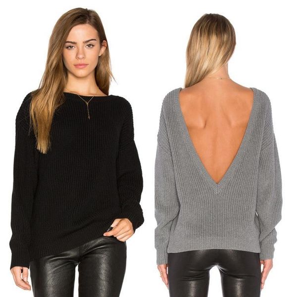 winter women backless solid knitted o-neck long sleeve sweater casual loose streetwear womens clothes t1887, White;black
winter women backless solid knitted o-neck long sleeve sweater casual loose streetwear womens clothes t1887, White;black