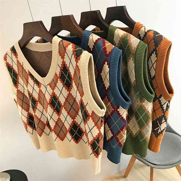 women vest v-neck college rhombus sleeveless vests sweater women's knit winter fashion for 210915, Black;white
women vest v-neck college rhombus sleeveless vests sweater women's knit winter fashion for 210915, Black;white