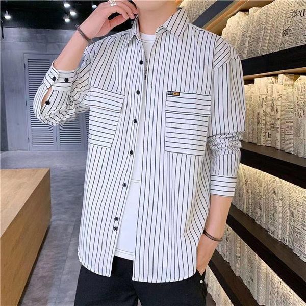 men's casual shirts striped shirt jacket 2021 spring and autumn korean long-sleeved fashion hong kong style japanese, White;black
men's casual shirts striped shirt jacket 2021 spring and autumn korean long-sleeved fashion hong kong style japanese, White;black