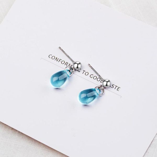 

stud literary sweet blue water droplets earrings for women silver color female crystal white pendientes jewelry brincos, Golden;silver