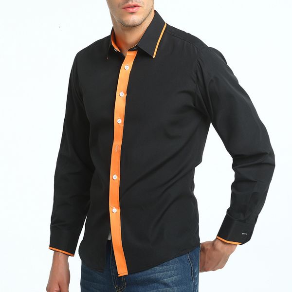 men's long turn down collar color matching cardigan single shirt slices type thin, White;black
men's long turn down collar color matching cardigan single shirt slices type thin, White;black