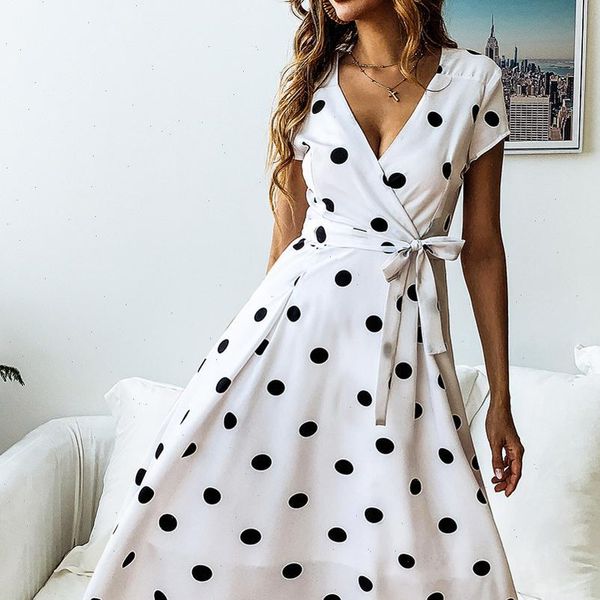 v neck dot print womens dress femal casual fashion a line party long, Black;gray
v neck dot print womens dress femal casual fashion a line party long, Black;gray