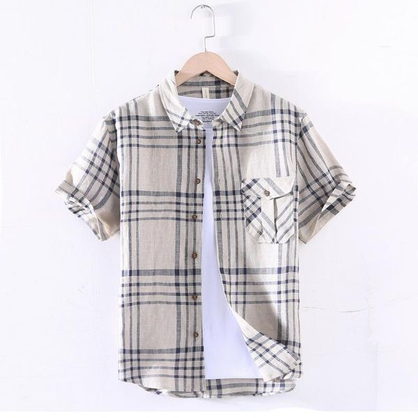 men's casual shirts vintage plaid thin shirt youth linen short-sleeved lapel, White;black
men's casual shirts vintage plaid thin shirt youth linen short-sleeved lapel, White;black