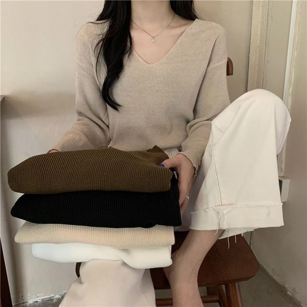 women's sweaters simple solid all-match basic bottomed shirt pullovers v-neck loose long sleeve knit sweater women autumn korean ol ele, White;black
women's sweaters simple solid all-match basic bottomed shirt pullovers v-neck loose long sleeve knit sweater women autumn korean ol ele, White;black