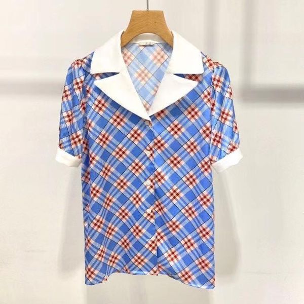 women's blouses & shirts shirt plaid print v-neck short sleeves single breasted vacation leisure runway, White
women's blouses & shirts shirt plaid print v-neck short sleeves single breasted vacation leisure runway, White