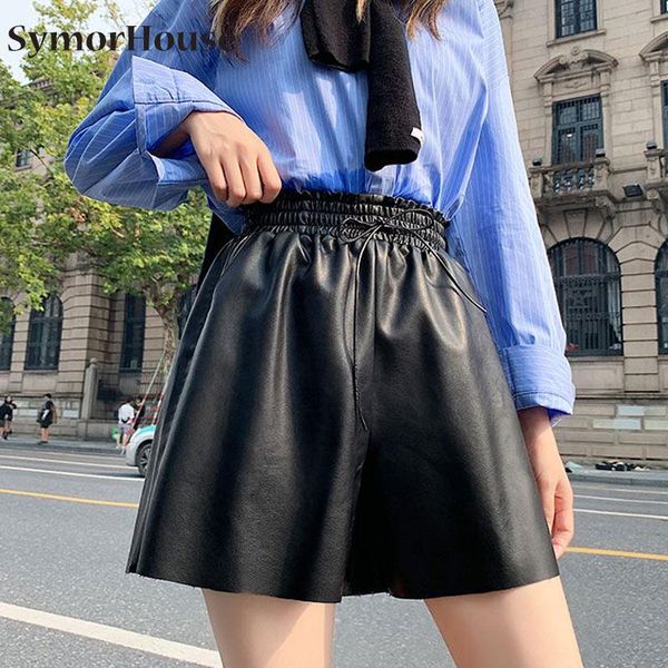 women's shorts women chic fashion black faux leather vitnage high waist elastic loose wide-leg short pants with pockets female, White;black
women's shorts women chic fashion black faux leather vitnage high waist elastic loose wide-leg short pants with pockets female, White;black