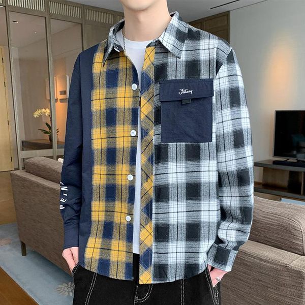 men's casual shirts spring and autumn long-sleeved plaid shirt youth lapel trend student loose color matching, White;black
men's casual shirts spring and autumn long-sleeved plaid shirt youth lapel trend student loose color matching, White;black