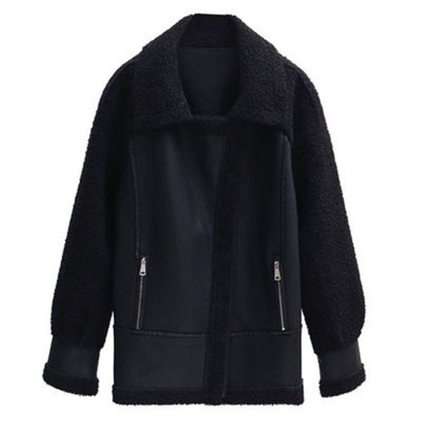 women's leather & faux 2021 autumn winter pu coats loose plus size female thickened lambswool jackets zippers trendy ladies outerwear, Black
women's leather & faux 2021 autumn winter pu coats loose plus size female thickened lambswool jackets zippers trendy ladies outerwear, Black