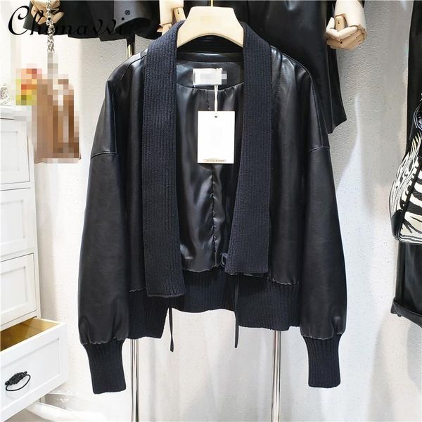women's jackets women cool fashion long sleeve round collar short knitted stitching pu leather coat loose jacket top, Black;brown
women's jackets women cool fashion long sleeve round collar short knitted stitching pu leather coat loose jacket top, Black;brown