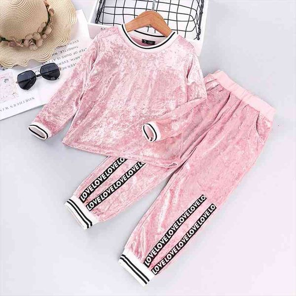autumn childrens clothing for girls models european american gold velvet suit long sleeve sports two piece, White