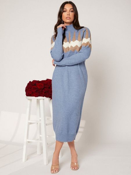 high neck chevron pattern raglan sleeve sweater dress b8e2#, Black;gray
high neck chevron pattern raglan sleeve sweater dress b8e2#, Black;gray