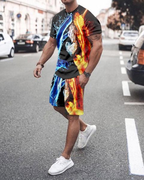 men's tracksuits fashion and women's t-shirt + shorts sportswear flame pattern 3d digital printing round neck suit, Gray
men's tracksuits fashion and women's t-shirt + shorts sportswear flame pattern 3d digital printing round neck suit, Gray