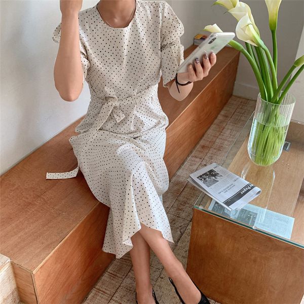 sweet elegance polka dots short sleeves summer loose casual all match women gentle chic slender long dresses 210421, Black;gray
sweet elegance polka dots short sleeves summer loose casual all match women gentle chic slender long dresses 210421, Black;gray