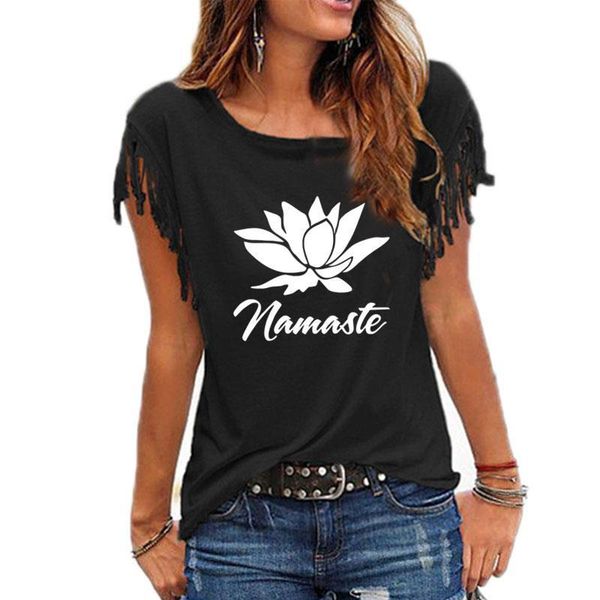 namaste print casual cotton womens t shirts hipster funny girl tees, White 
namaste print casual cotton womens t shirts hipster funny girl tees, White
