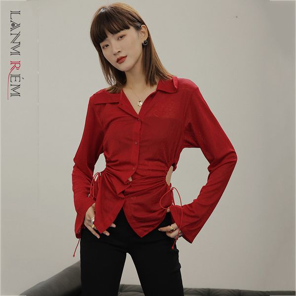 women red drawstring cutout blouse lapel long flar sleeve loose fit shirt fashion tide spring summer 2e1654 210507, White
women red drawstring cutout blouse lapel long flar sleeve loose fit shirt fashion tide spring summer 2e1654 210507, White