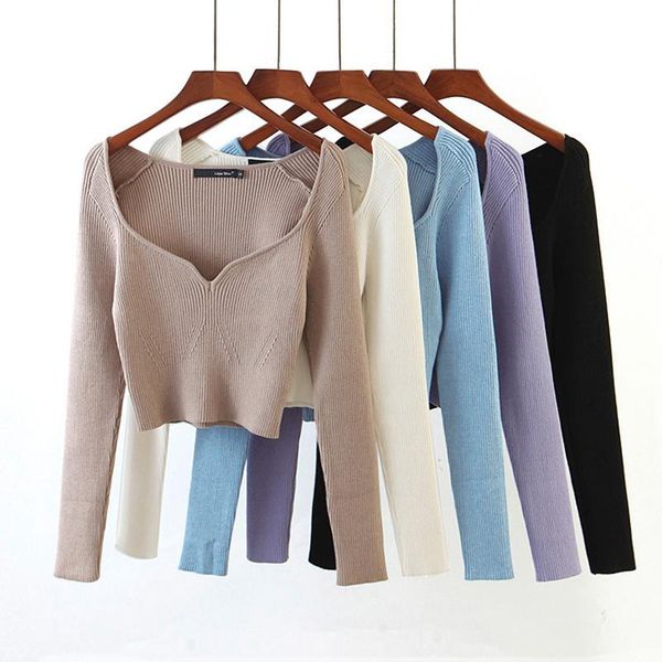 women's sweaters autumn elegant retro peach heart neck collarbone knit sweater women short slim bottoming oversized pullivers, White;black
women's sweaters autumn elegant retro peach heart neck collarbone knit sweater women short slim bottoming oversized pullivers, White;black