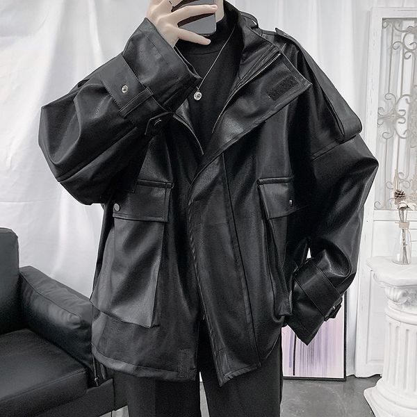 2021 new style loose long-sleeved lapel autumn men's large profile black pu leather jacket zipper coat street style fashion 9y8837 
2021 new style loose long-sleeved lapel autumn men's large profile black pu leather jacket zipper coat street style fashion 9y8837