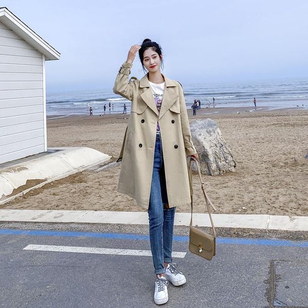 women's trench coats 2021 women casual long coat with sashes double breasted windbreaker feng01, Tan;black
women's trench coats 2021 women casual long coat with sashes double breasted windbreaker feng01, Tan;black