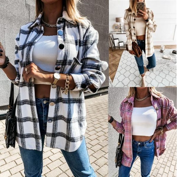 women long sleeve plaid jacket autumn winter oversized coat 2021 fashion loose outwear vintage elegant streetwear ropa mujer women's ja, Black;brown
women long sleeve plaid jacket autumn winter oversized coat 2021 fashion loose outwear vintage elegant streetwear ropa mujer women's ja, Black;brown
