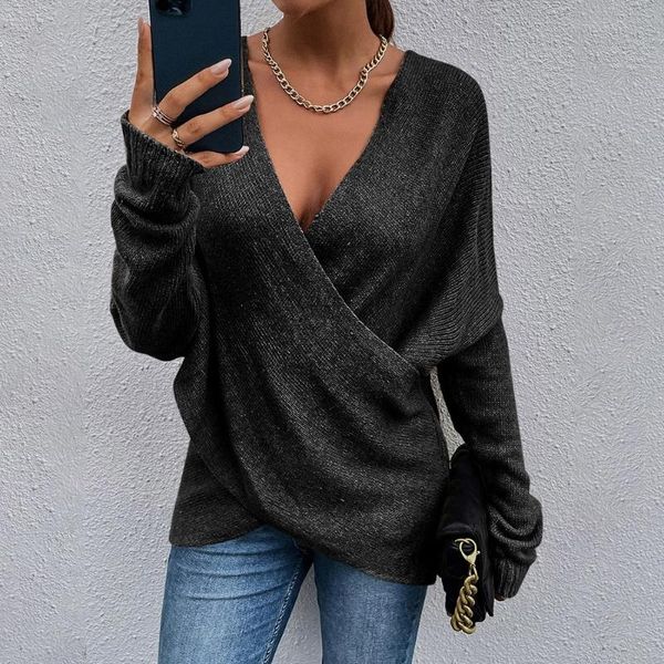 women's sweaters elegant v neck sweater women solid color knitted pllovers autumn winter casual loose long sleeve ladies, White;black
women's sweaters elegant v neck sweater women solid color knitted pllovers autumn winter casual loose long sleeve ladies, White;black