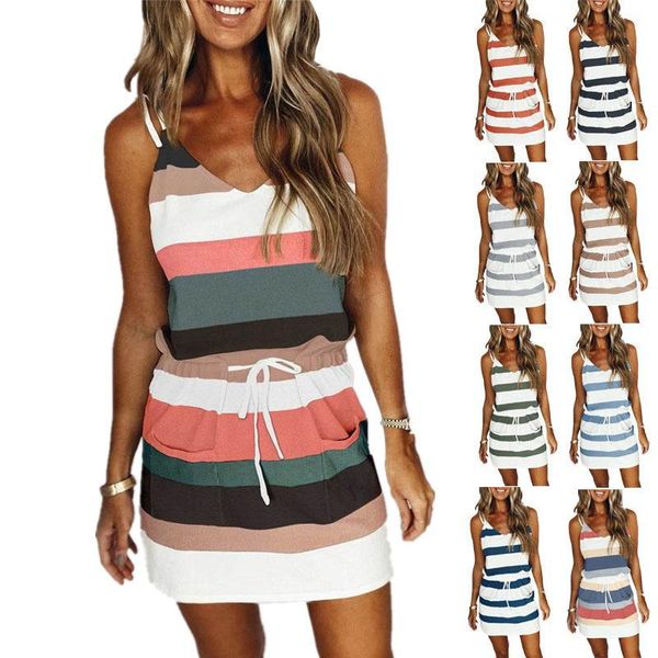 casual dresses women's mini dress with drawstring sling 2021 stripe style color comfortable, Black;gray
casual dresses women's mini dress with drawstring sling 2021 stripe style color comfortable, Black;gray