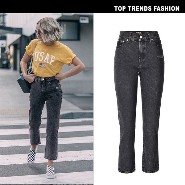 women's high waist loose straight tube stamping letters, versatile popular nine point jeans, Blue
women's high waist loose straight tube stamping letters, versatile popular nine point jeans, Blue