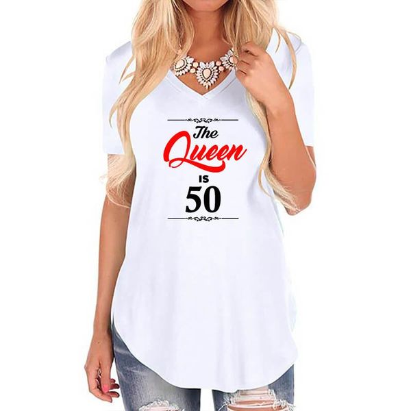 women's t-shirt the queen is 50 letter print shirt female harajuku v neck vintage women femme 50th birthday gift summer casual, White
women's t-shirt the queen is 50 letter print shirt female harajuku v neck vintage women femme 50th birthday gift summer casual, White