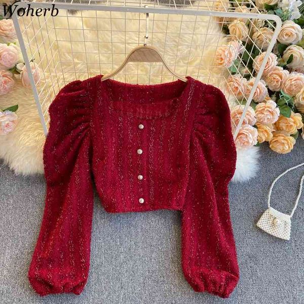 elegant solid women blouse long puff sleeve square collar chic korean cropped shirts blouses single breasted blusas slim 210417, White
elegant solid women blouse long puff sleeve square collar chic korean cropped shirts blouses single breasted blusas slim 210417, White