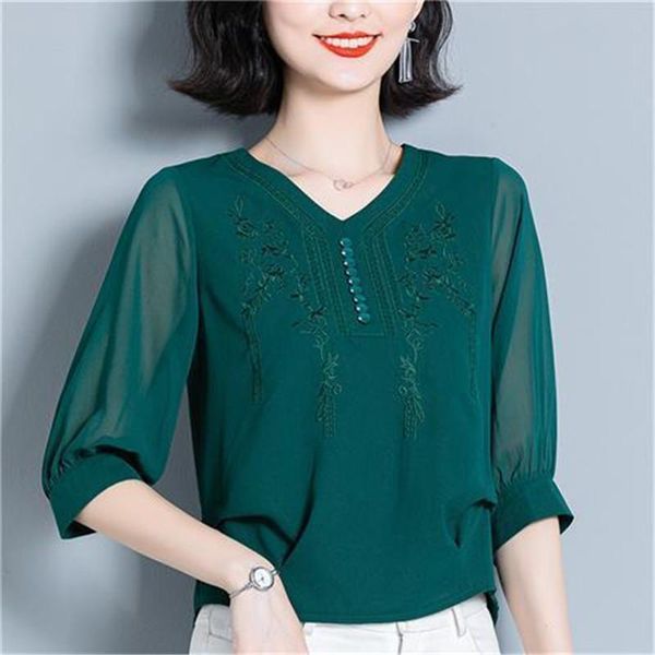 women's blouses & shirts women spring summer chiffon shirt short sleeve v-neck embroidery casual temperament stylish elegant blusas mm, White
women's blouses & shirts women spring summer chiffon shirt short sleeve v-neck embroidery casual temperament stylish elegant blusas mm, White