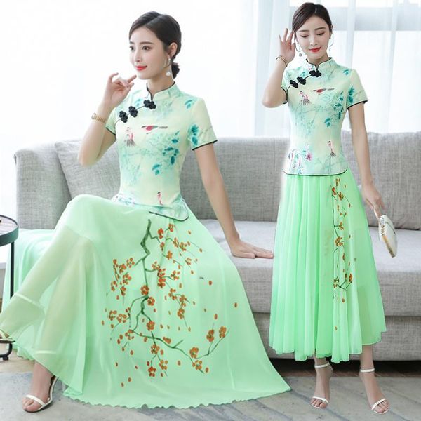ladies cheongsam dress two-piece suit summer mom women's chinese style short-sleeved shirt skirt fashion elegant slim two piece, White
ladies cheongsam dress two-piece suit summer mom women's chinese style short-sleeved shirt skirt fashion elegant slim two piece, White