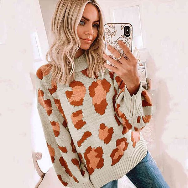 vintage leopard print knitted pullovers female autumn winter long sleev oversized casual loose sweater jumper 210415, White;black
vintage leopard print knitted pullovers female autumn winter long sleev oversized casual loose sweater jumper 210415, White;black