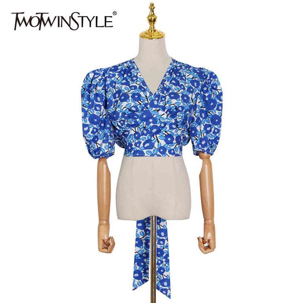 blue print casual shirt for women v neck puff sleeve lace up bowknot slim blouses female summer fashion 210524, White
blue print casual shirt for women v neck puff sleeve lace up bowknot slim blouses female summer fashion 210524, White