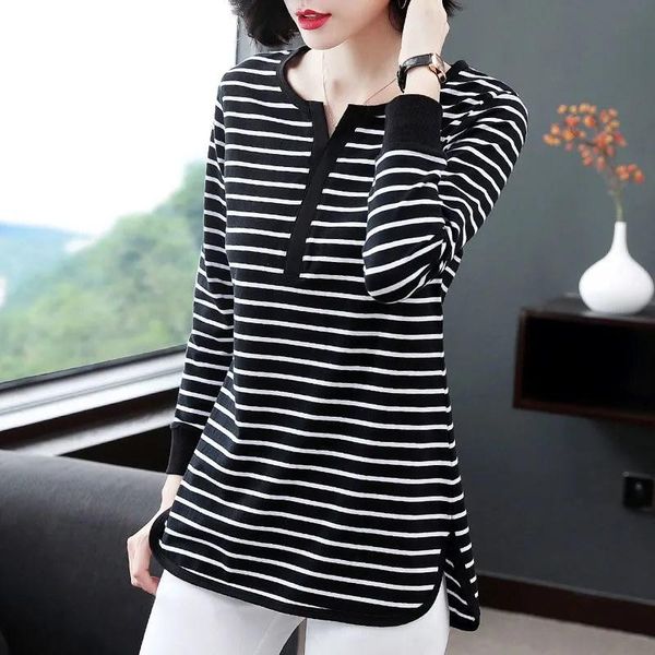 women's t-shirt 2021 fashion spring summer striped long-sleeved loose bottoming tshirt cotton cozy plus size tees kw495, White
women's t-shirt 2021 fashion spring summer striped long-sleeved loose bottoming tshirt cotton cozy plus size tees kw495, White