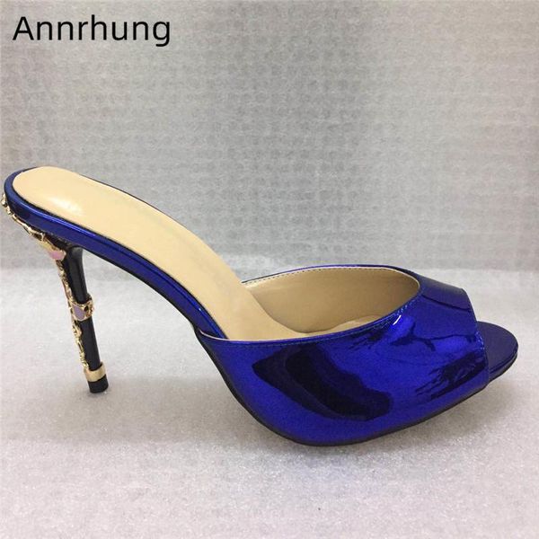 slippers petal metal decoration thin heel runway shoes open toe bright patent leather high women zapatos mujer, Black
slippers petal metal decoration thin heel runway shoes open toe bright patent leather high women zapatos mujer, Black
